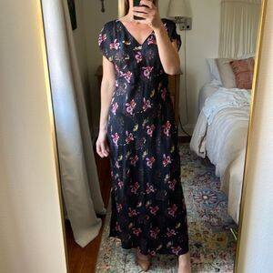 Madewell Black and Pink Floral Maxi Dress